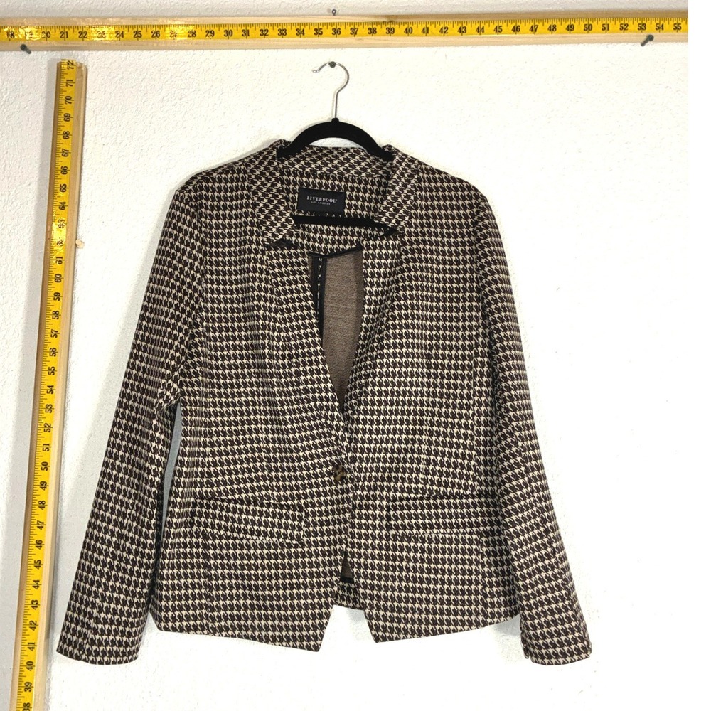 Liverpool Brown Houndstooth Blazer - L - Career Dark Academia Classic